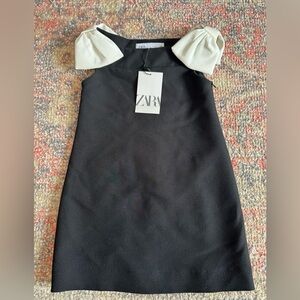Zara Black Dress with Cream Bow Sleeves girls size 6